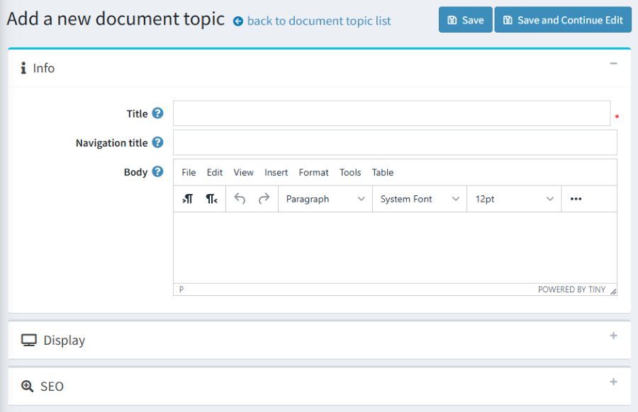 documentation plugin topic add info page